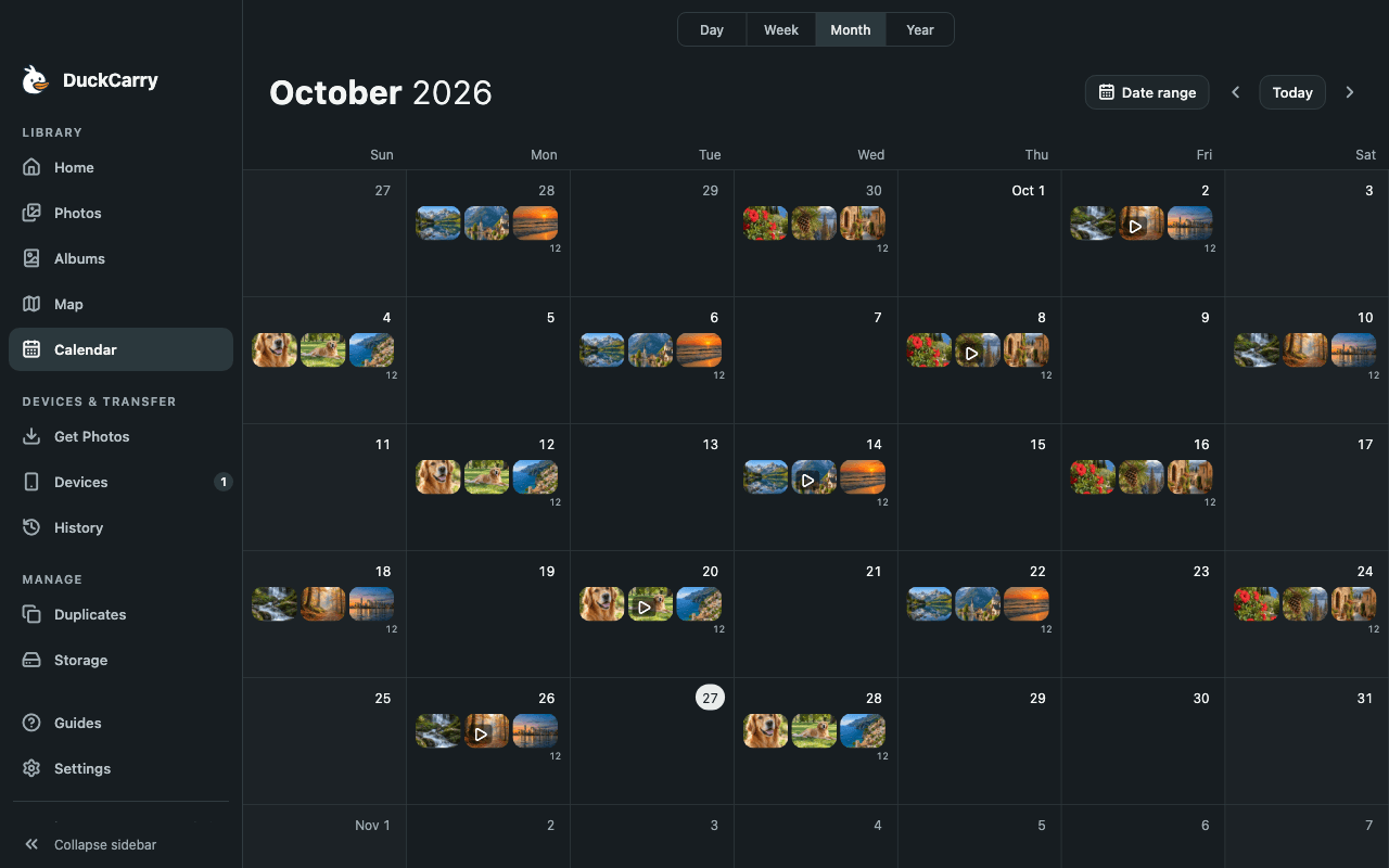 DuckCarry desktop app, Calendar screen
