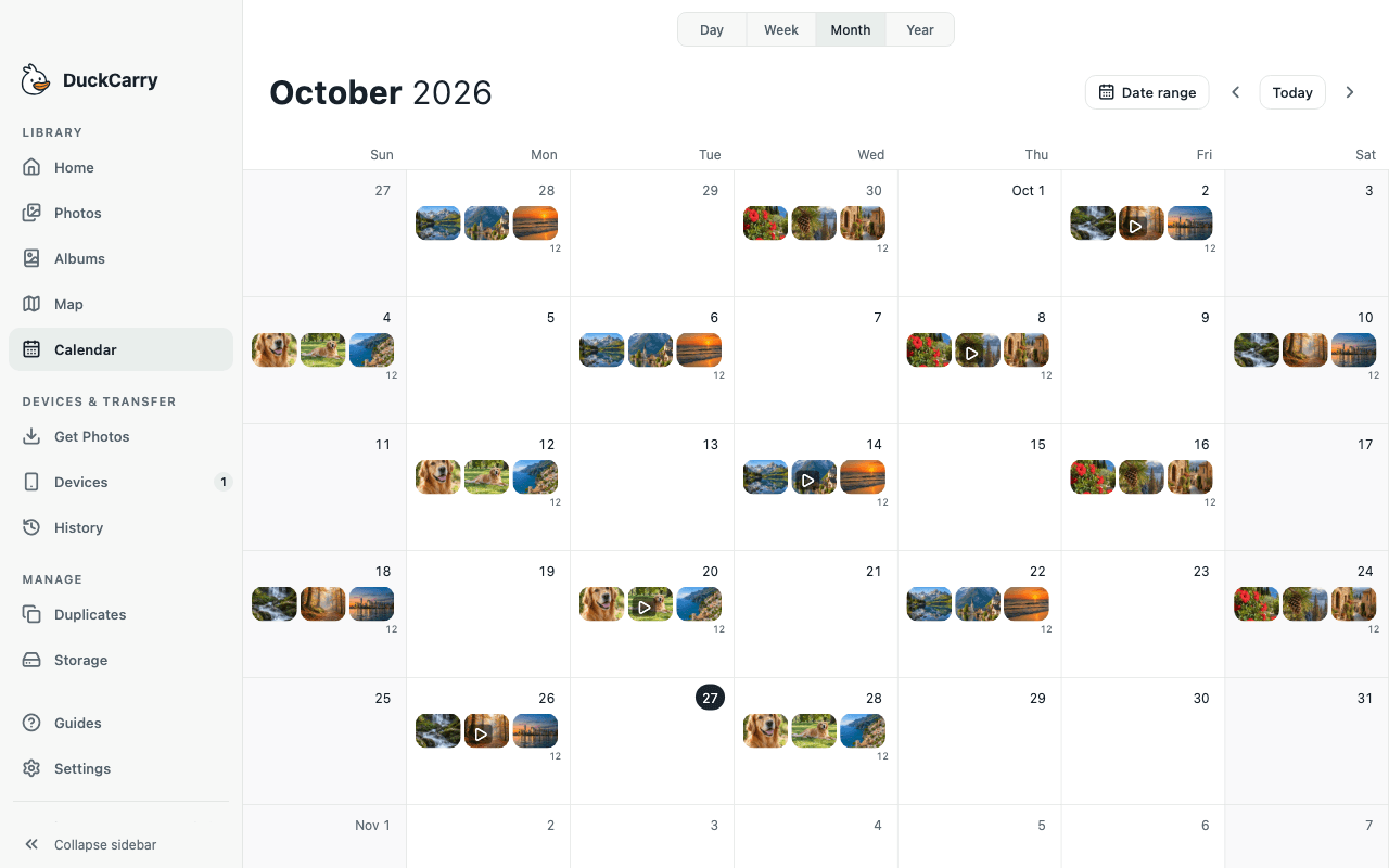 DuckCarry desktop app, Calendar screen
